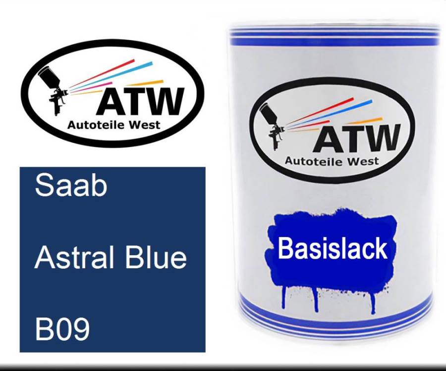 Saab, Astral Blue, B09: 500ml Lackdose, von ATW Autoteile West.